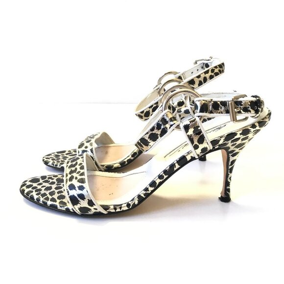 Brian Atwood Maculato Heels Pumps Sandals Womens 36 6 Black Silver Leopard Shoes - Picture 7 of 10